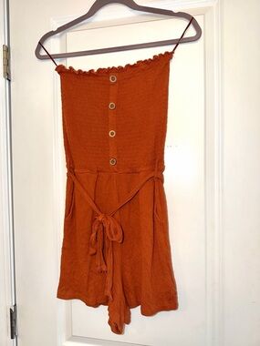 Love Tree Rust Orange Strapless Button Romper